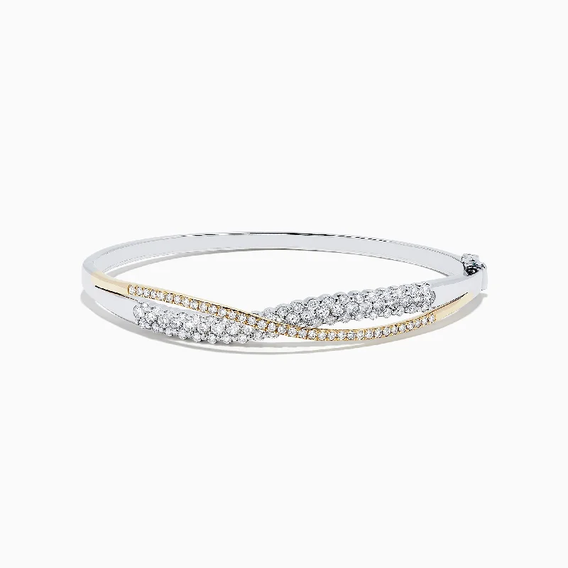 14K White and Yellow Gold Diamond Crossover Bangle, 2.00 TCW