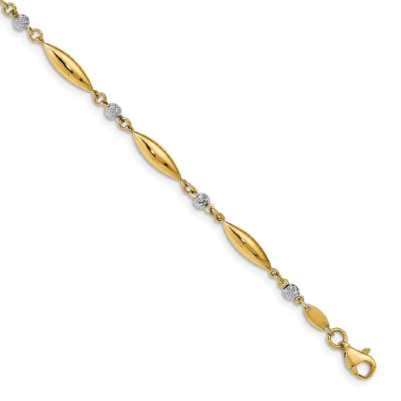 14KT White and Yellow Gold 7.5-inch 4MM Diamond-cut Fancy Bracelet