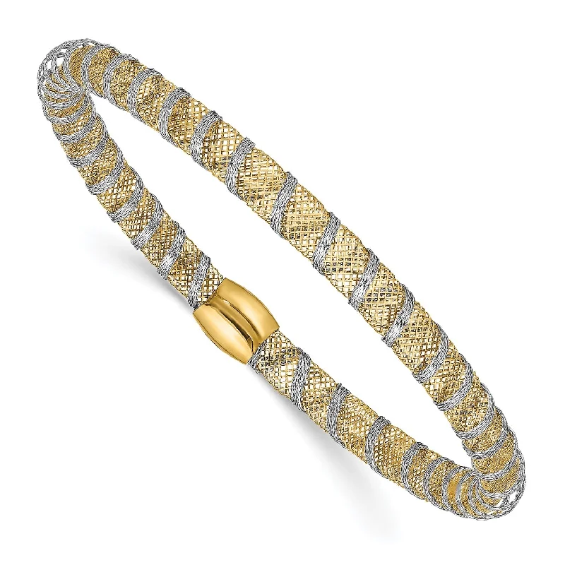 14KT White and Yellow Gold 7-inch 5MM Stretch Bangle Bracelet