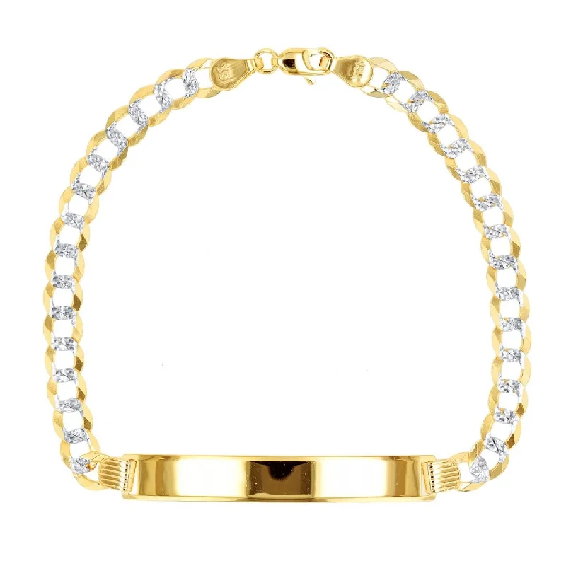 14KT White and Yellow Gold 8.5-inch 5.75MM Cuban Link ID Bracelet