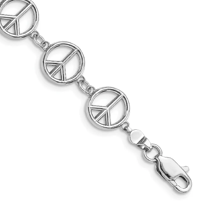 14KT White Gold 7.5-inch 10MM Peace Sign Bracelet