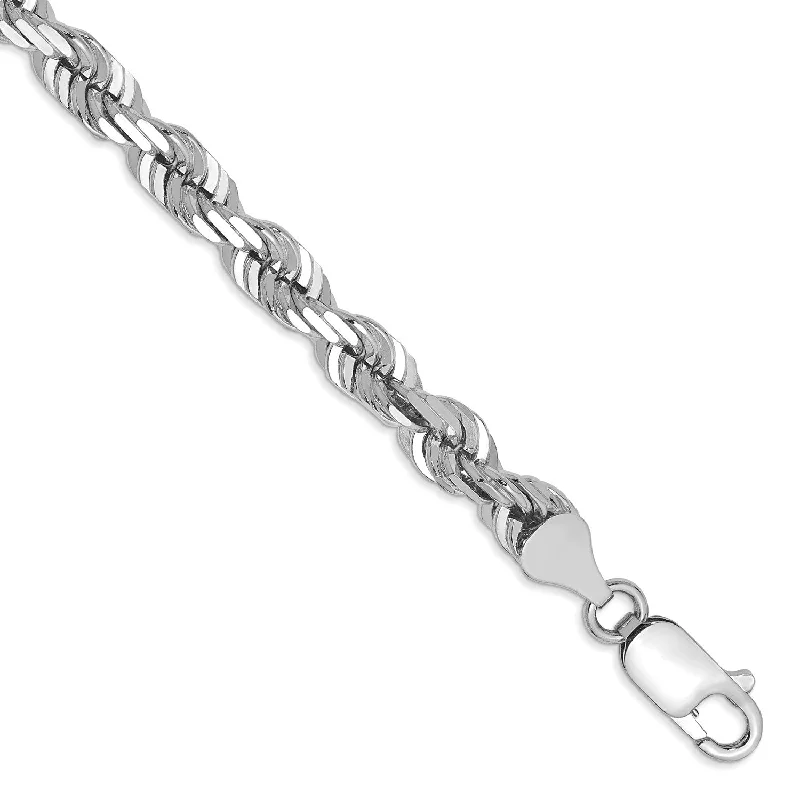 14KT White Gold 8-inch 5.5MM Diamond-cut Lobster Clasp Rope Bracelet