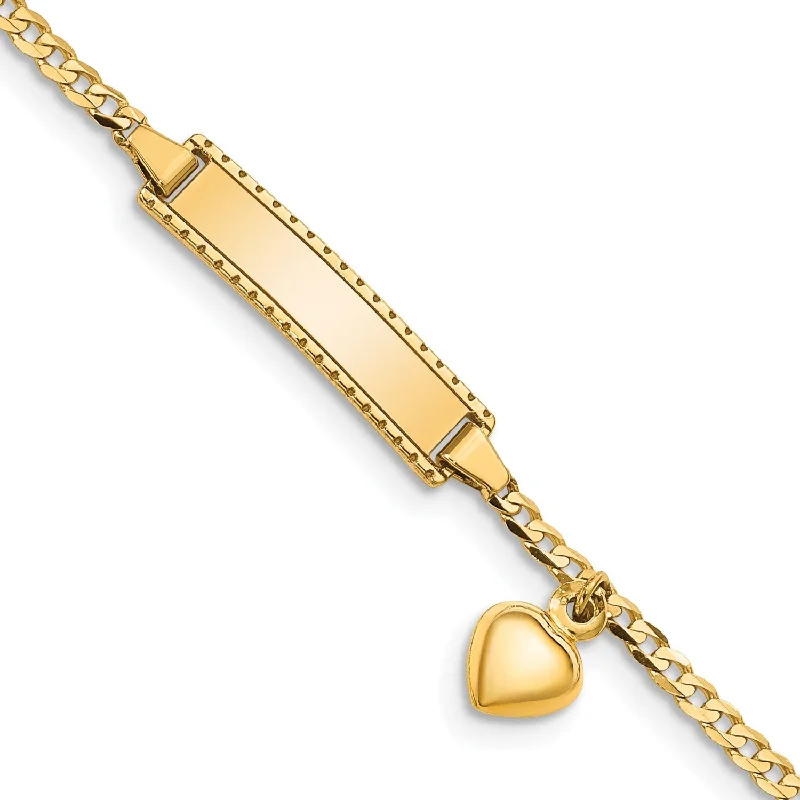 Engravable 14KT Yellow Gold 6-inch Childrens Lobster Clasp Heart ID Bracelet