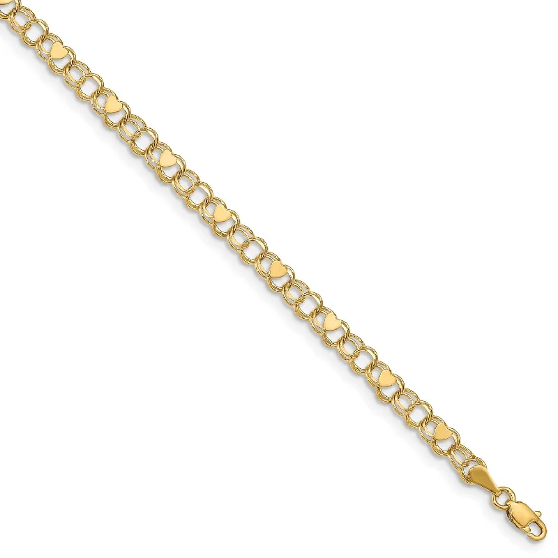 14KT Yellow Gold 7-inch 4MM Heart Charm Bracelet