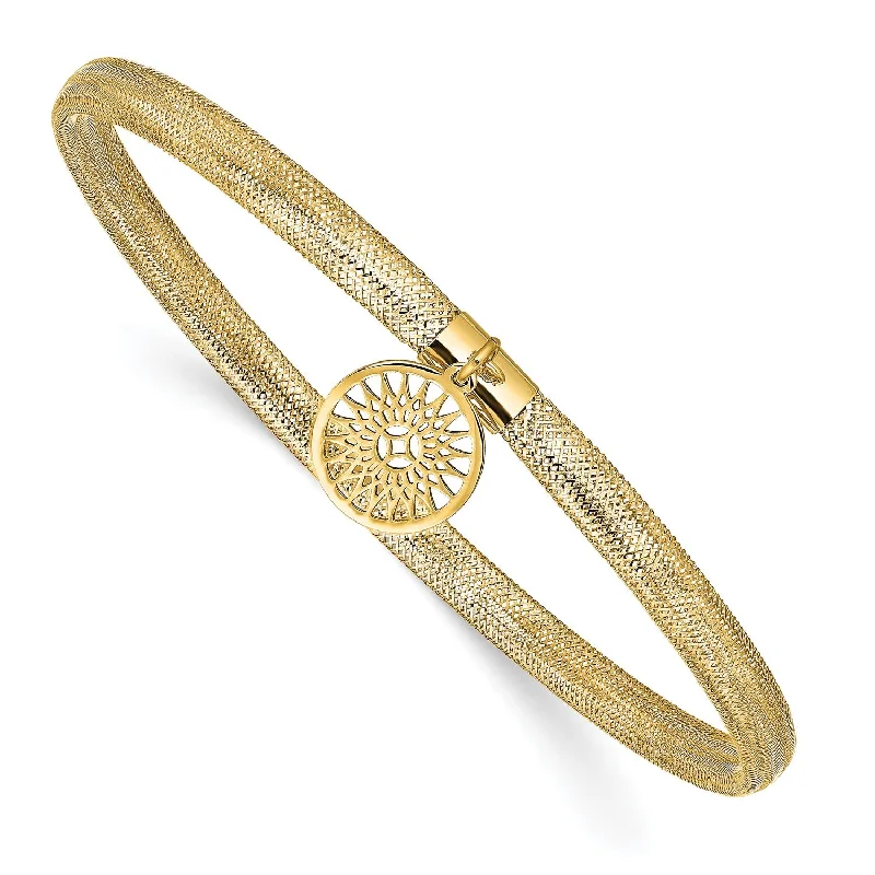 14KT Yellow Gold 7-inch 4MM Stretch Bracelet with Sun Charm