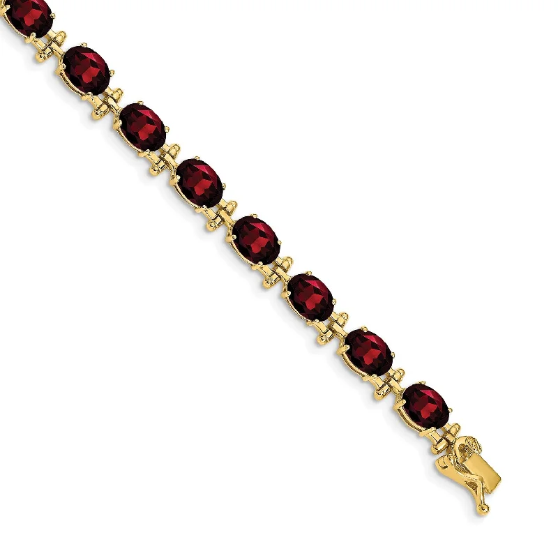 14KT Yellow Gold 7-inch Garnet Bracelet