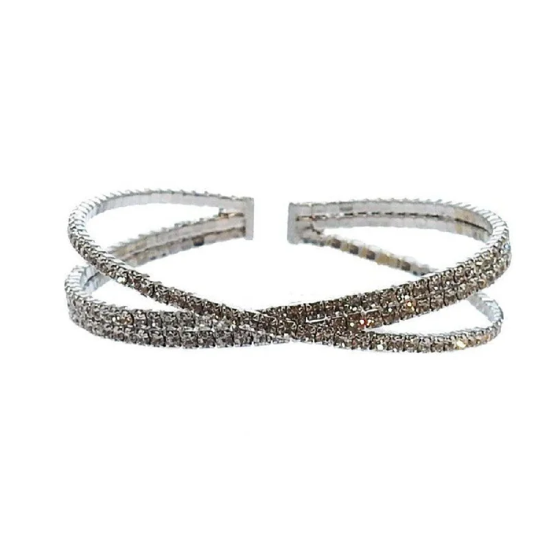 3 Row Crystal Silver Cuff