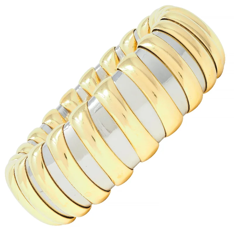 Bulgari 1990s 18 Karat Yellow Gold Stainless Steel Tubogas Vintage Cuff Bracelet