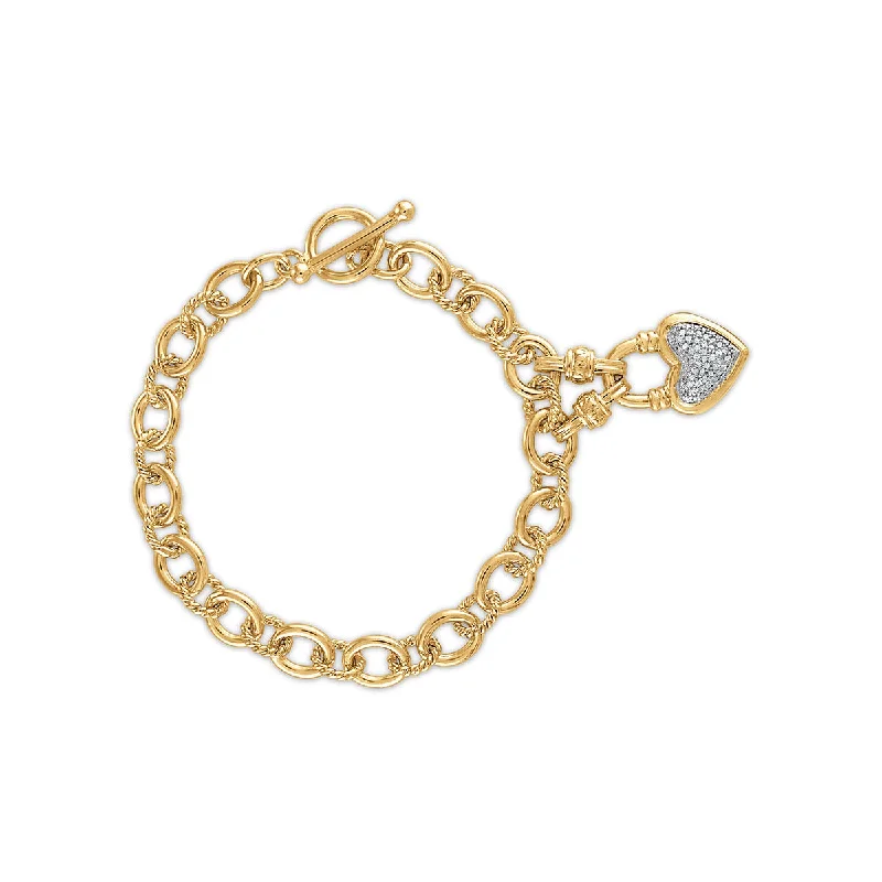 Gold Plated Sterling Silver Toggle Diamond Heart Bracelet