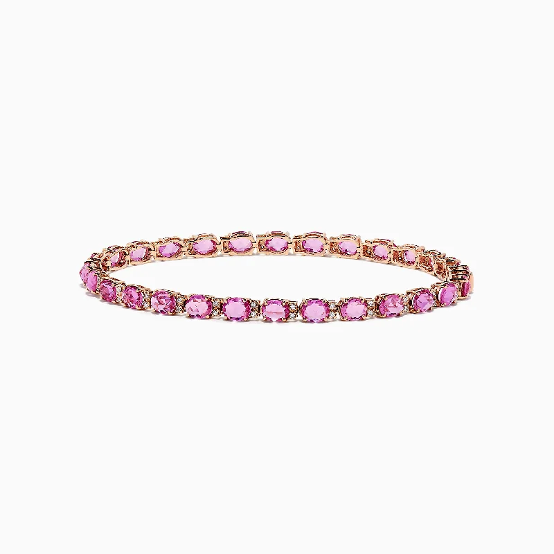 14K Rose Gold Pink Sapphire and Diamond Tennis Bracelet, 9.03 TCW