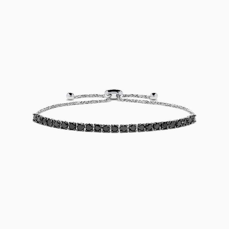 14K White Gold Black Diamond Bolo Bracelet