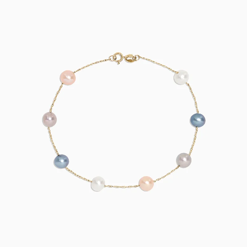 14K Yellow Gold Multi Color Cultured Pearl Bracelet