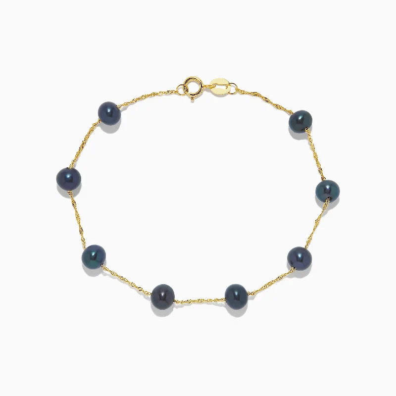 14K Yellow Gold Tahitian Pearl Station Bracelet