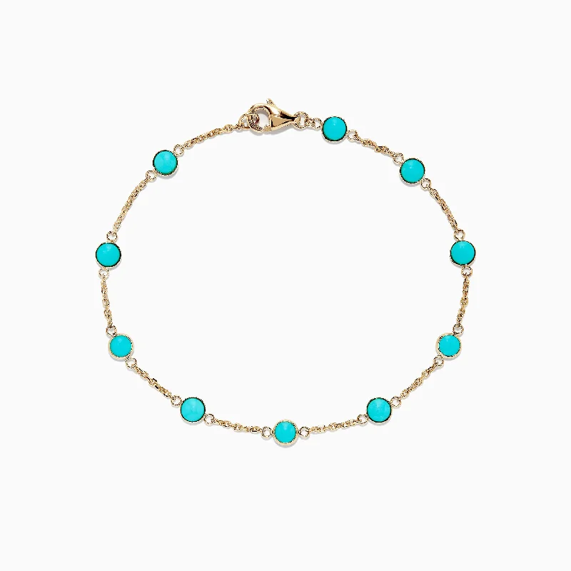 14K Yellow Gold Turquoise Station Bracelet, 2.35 TCW