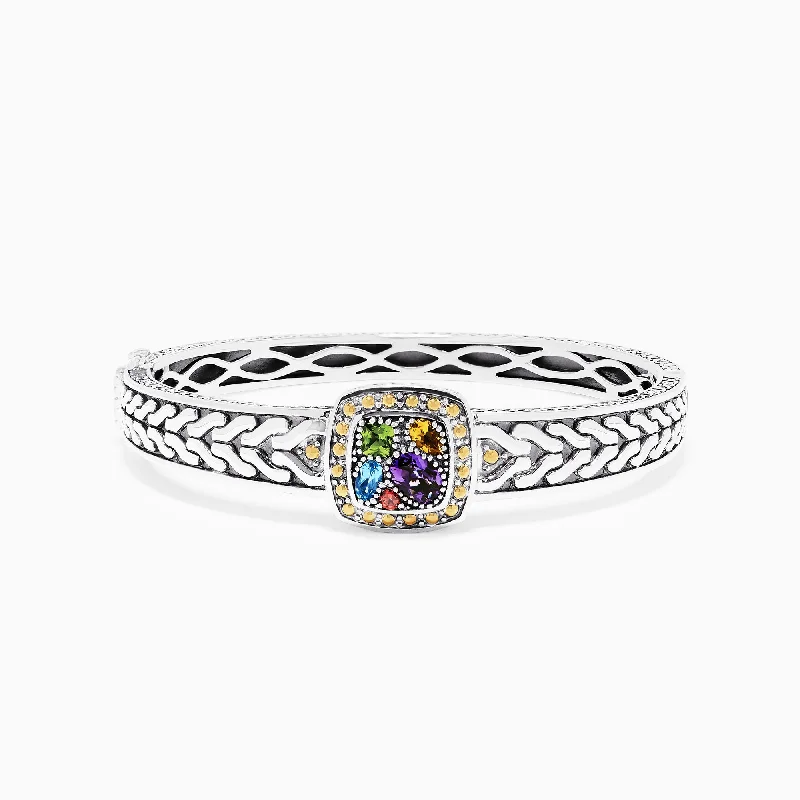 925 Sterling Silver & 18K Gold Accent Multi Gemstone Bangle, 1.59 TCW