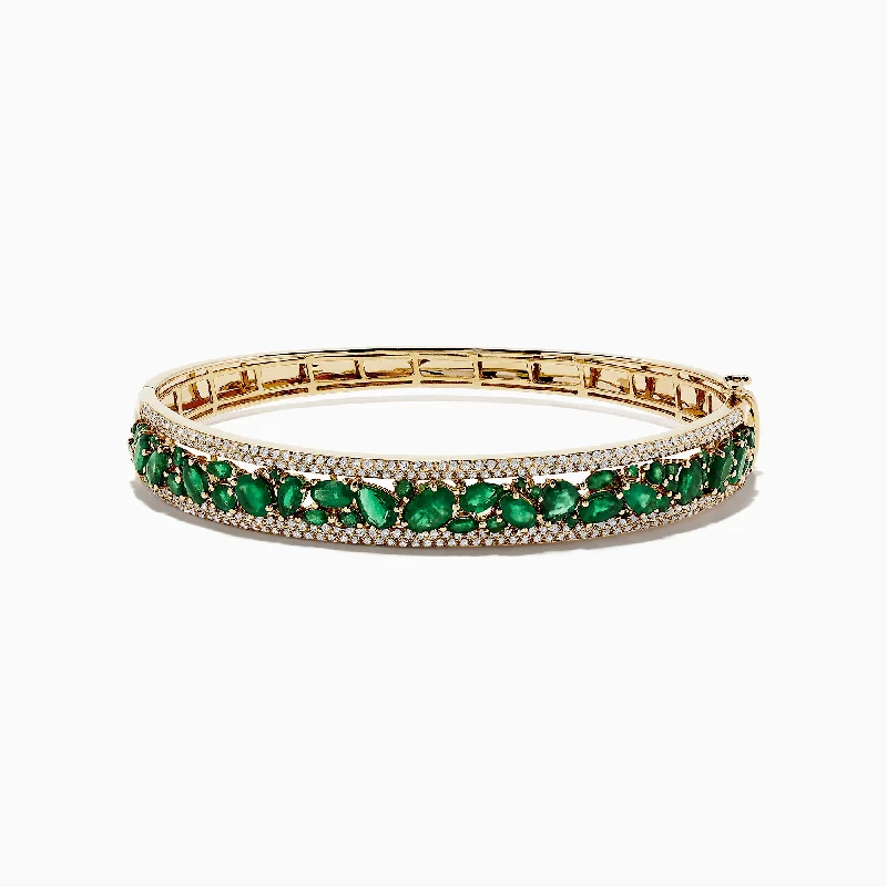 Brasilica 14K Yellow Gold Emerald and Diamond Bangle, 6.81 TCW