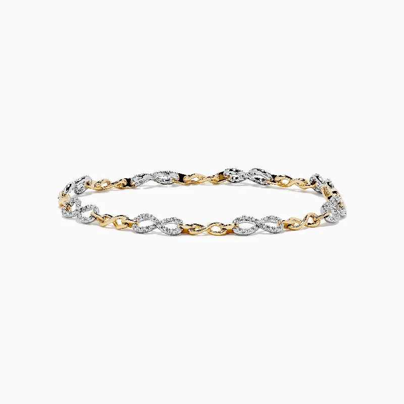 Duo 14K Two Tone Gold Diamond Infinity Tennis Bracelet 0.53 TCW