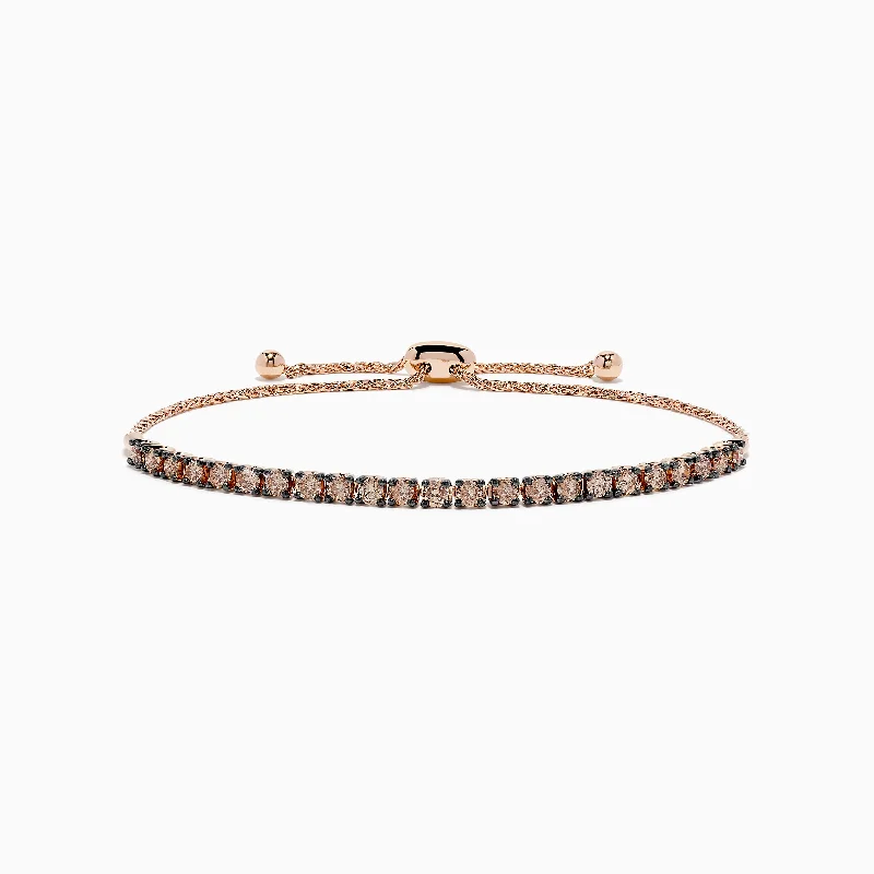 14K Rose Gold Espresso Diamond Bolo Bracelet 1.35 TCW