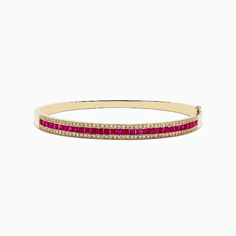 14K Yellow Gold Natural Ruby and Diamond Bangle, 3.60 TCW