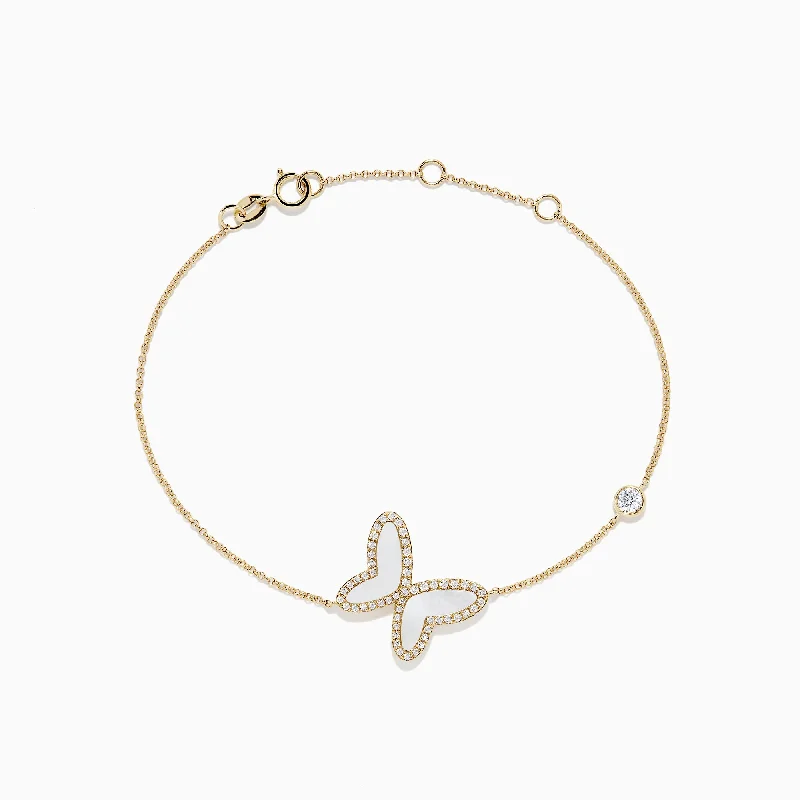 Nature 14K Gold Mother of Pearl & Diamond Butterfly Bracelet, 0.03 TCW