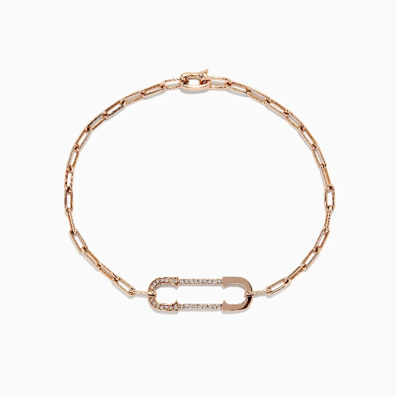 Novelty 14K Rose Gold Diamond Paperclip Bracelet, 0.13 TCW