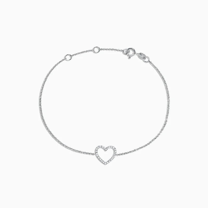 Novelty 14K White Gold Diamond Heart Bracelet, 0.10 TCW