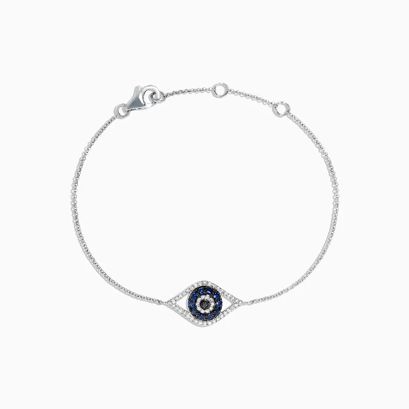 Novelty 14K White Gold Sapphire & Diamond Evil Eye Bracelet, 0.43 TCW