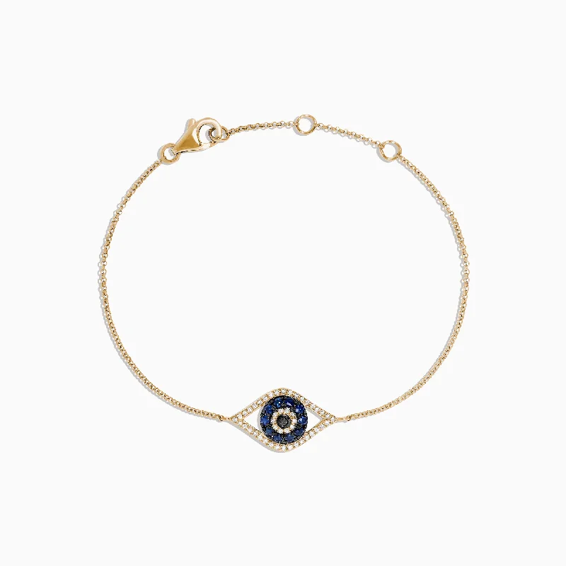 Novelty 14K Yellow Gold Sapphire & Diamond Evil Eye Bracelet, 0.43 TCW