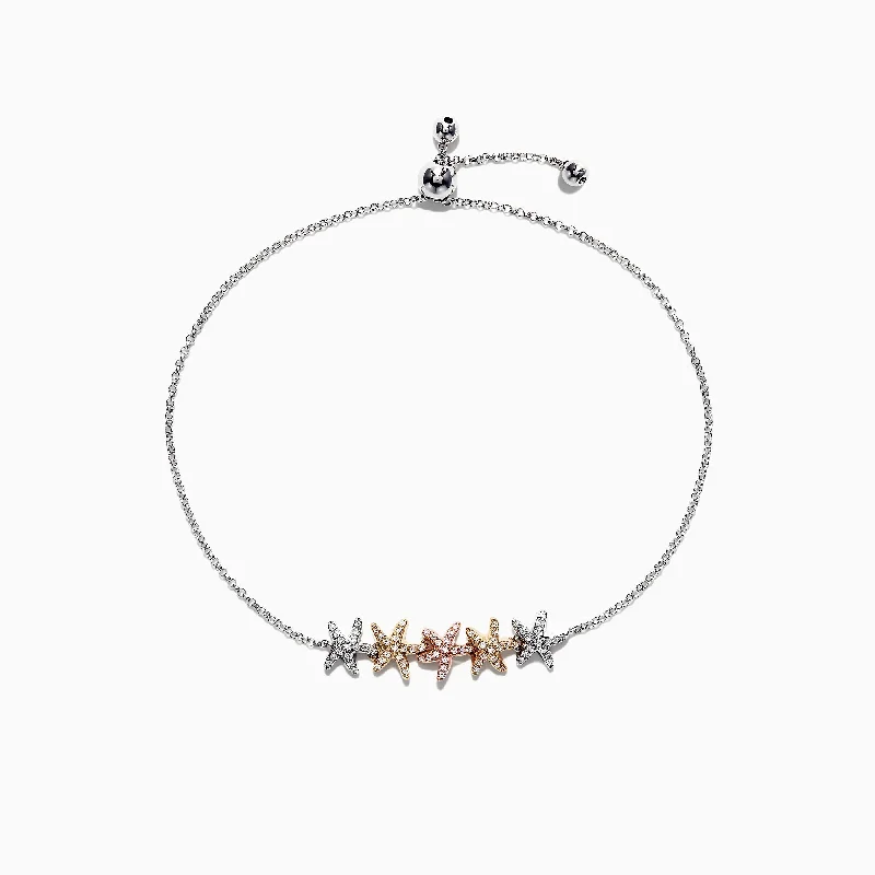 Seaside 14K Tri Color Gold Diamond Starfish Bracelet, 0.28 TCW