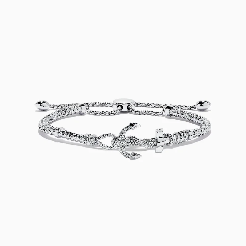 Seaside Sterling Silver Diamond Anchor Bracelet, 0.16 TCW