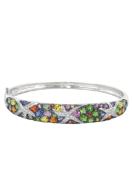 Watercolors 14K White Gold Multi Sapphire & Diamond Bangle, 7.89 TCW