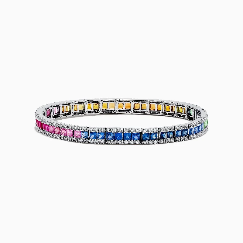 Watercolors 14K White Gold Multi Sapphire & Diamond Bracelet, 9.16 TCW