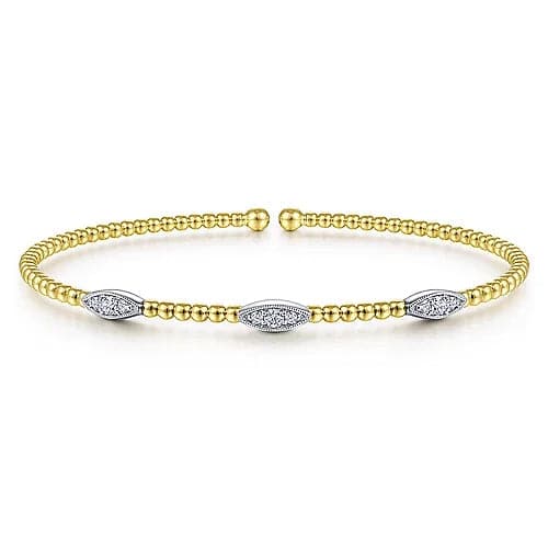 Gabriel & Co. White & Yellow Gold Bujukan Diamond Marquise Stations Bangle