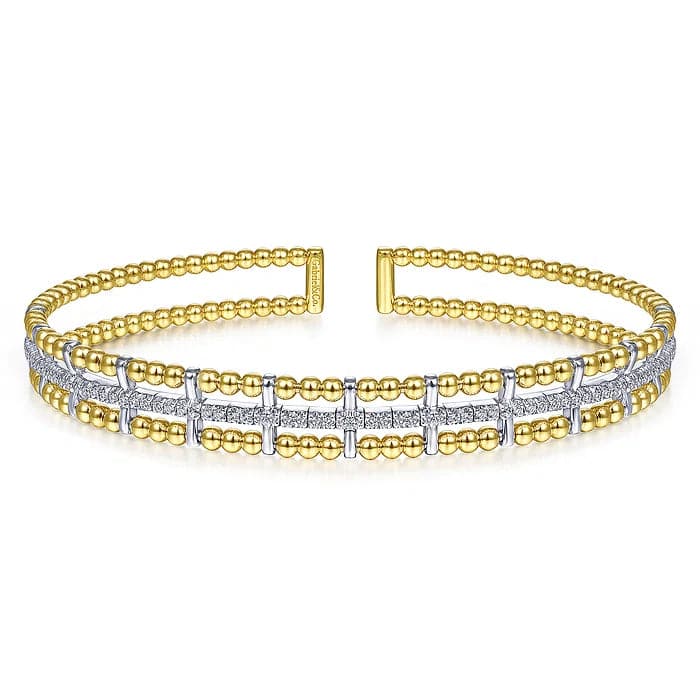 Gabriel & Co. Yellow and White Gold Bujukan Diamond Cuff Bangle