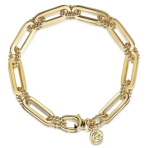 Gabriel & Co. Yellow Gold Casted Bujukan Ball Link and Hollow Paperclip Link Chain Bracelet