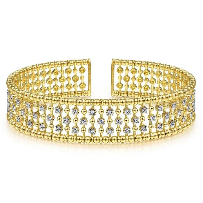 Gabriel & Co. Yellow Gold Wide Diamond Cage Cuff Bracelet