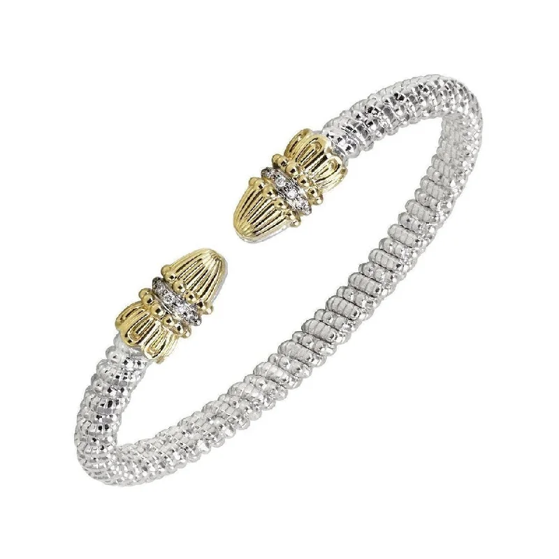 Gold and Diamond Cap Open Bracelet