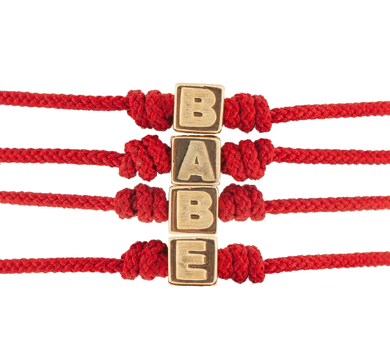 BABE Gold Cube on Red Cord Bracelet