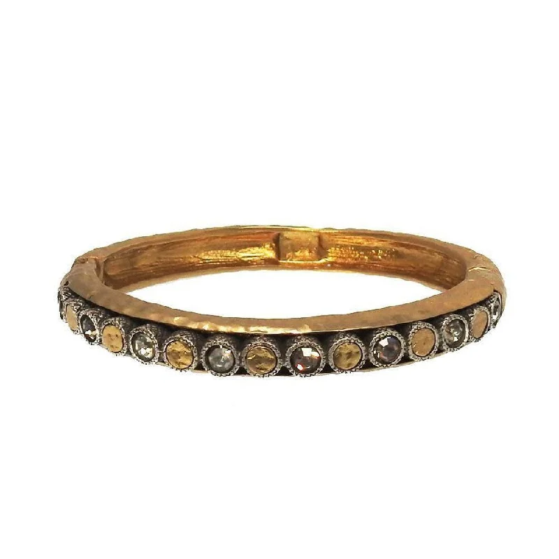 Gold Hinged Bangle Bracelet with Crystals