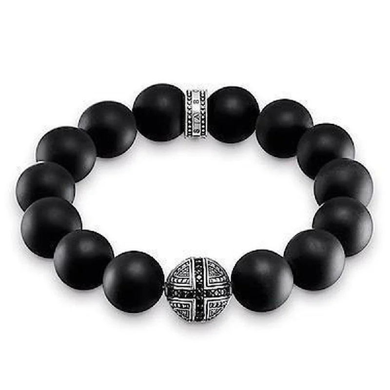 Honed Obsidian Bracelet with Cross