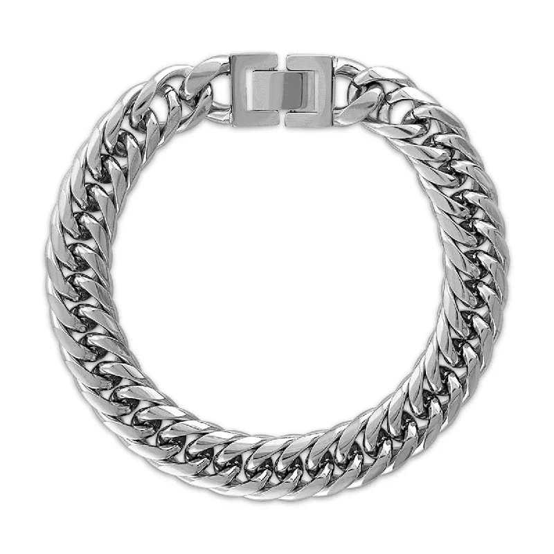 King by Simone I Smith Black 8.5-inch Curb Bracelet in Stainless Steel