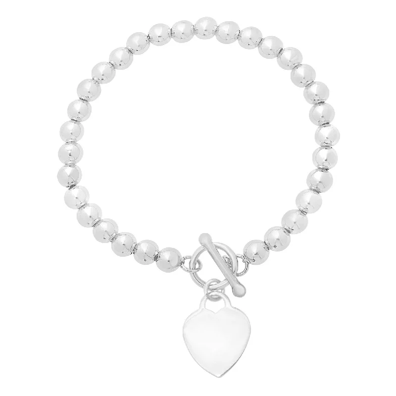 Sterling Silver 7.25-inch Beaded Heart Bracelet