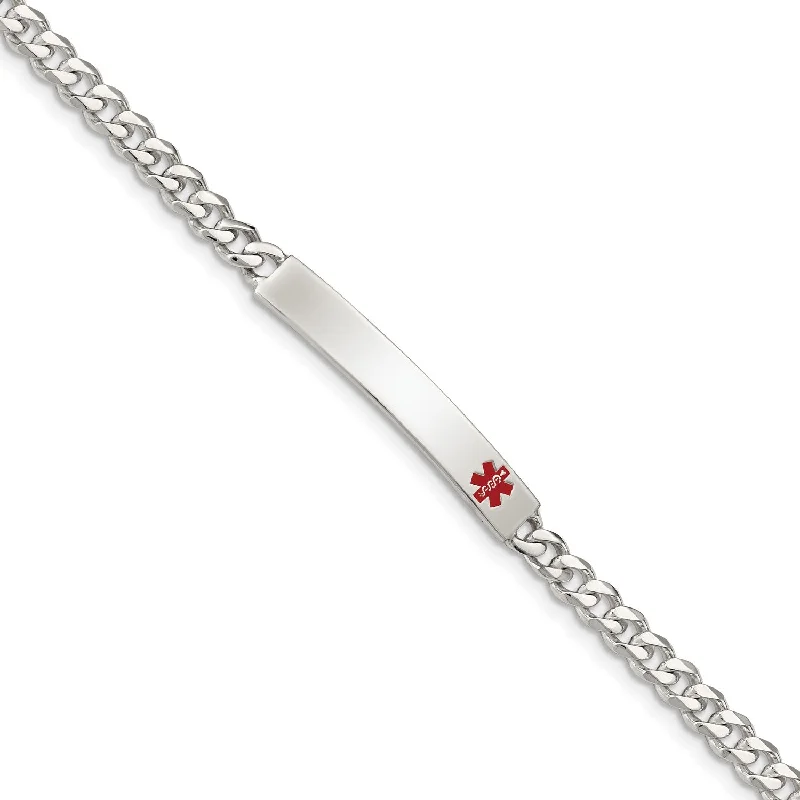 Sterling Silver 8.5-inch 5MM Medical Enamel Lobster Clasp Curb ID Bracelet