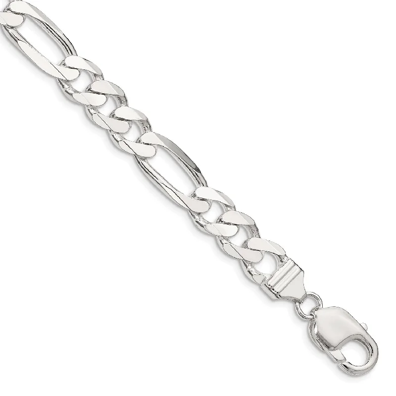 Sterling Silver 9-inch 9MM Lobster Clasp Figaro Bracelet