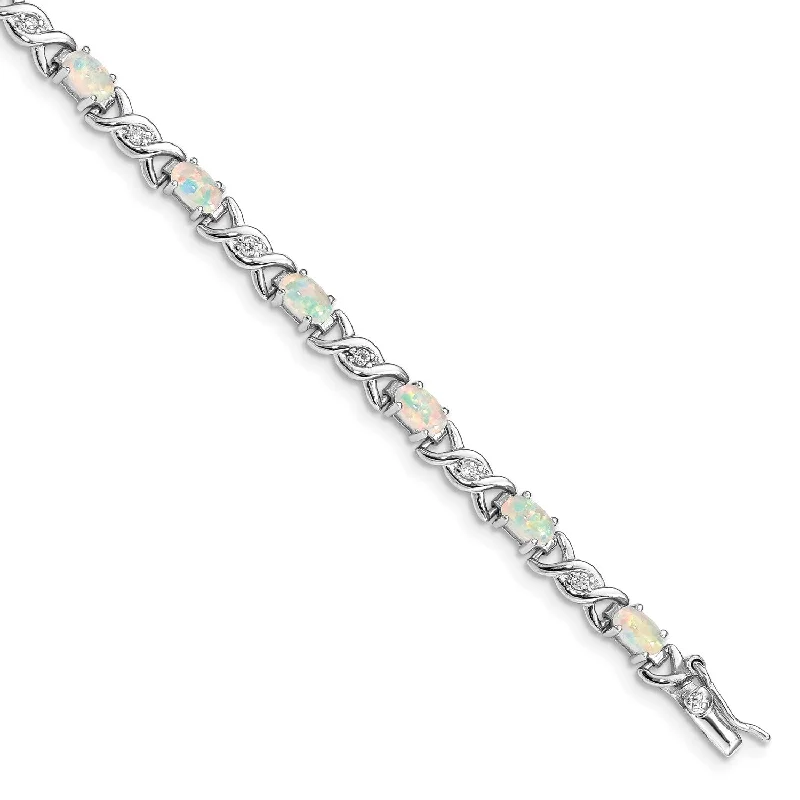 Sterling Silver Opal and Cubic Zirconia 7-inch 5MM Tennis Bracelet