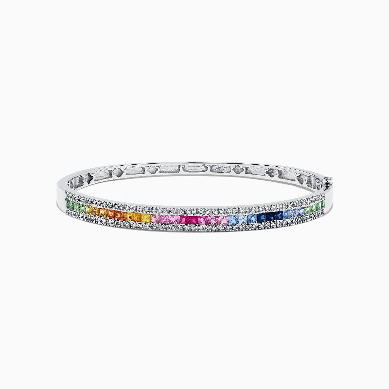 Watercolors 14K White Gold Multi Sapphire & Diamond Bangle, 3.60 TCW