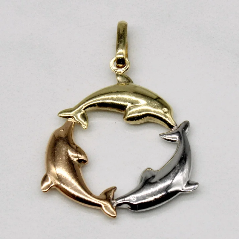 10k Tri Tone Gold Dolphin Wreath Charm