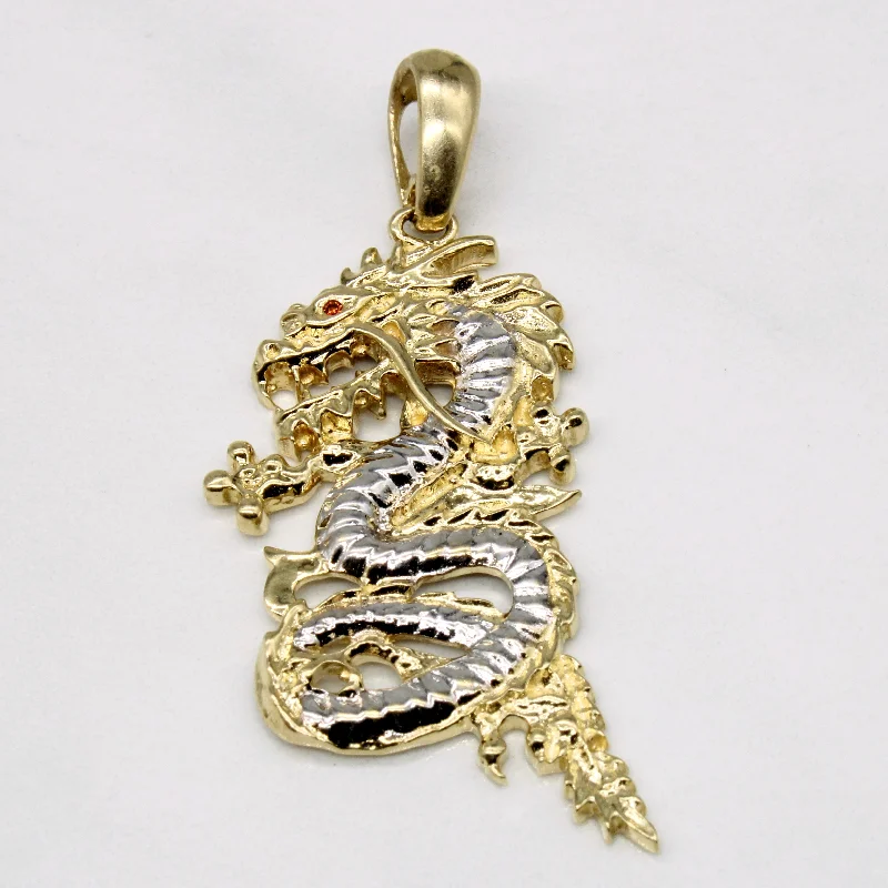 10k Two Tone Gold Dragon Pendant with Garnet Eye | 0.005ct |