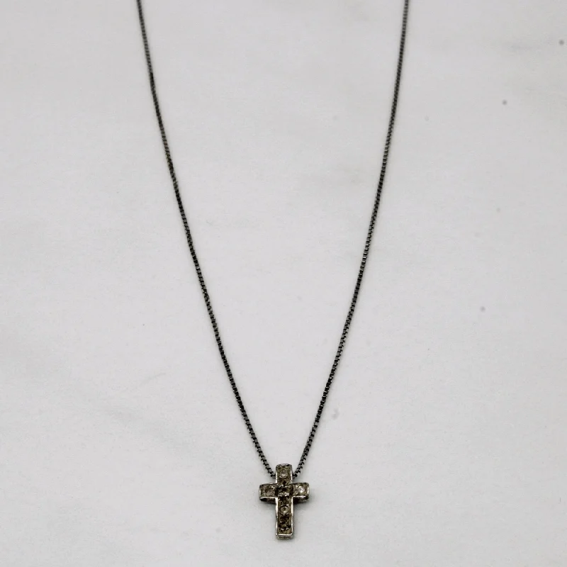 10k White Gold and Diamond Cross Pendant & Box Chain Necklace | 18" | 0.08ctw