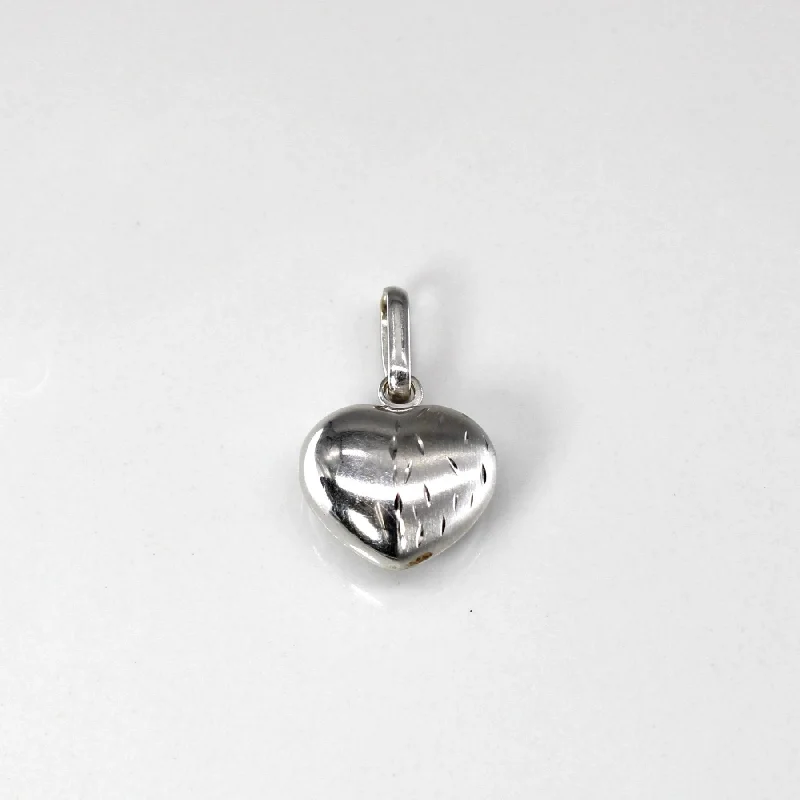 10k White Gold Puffed Heart Pendant